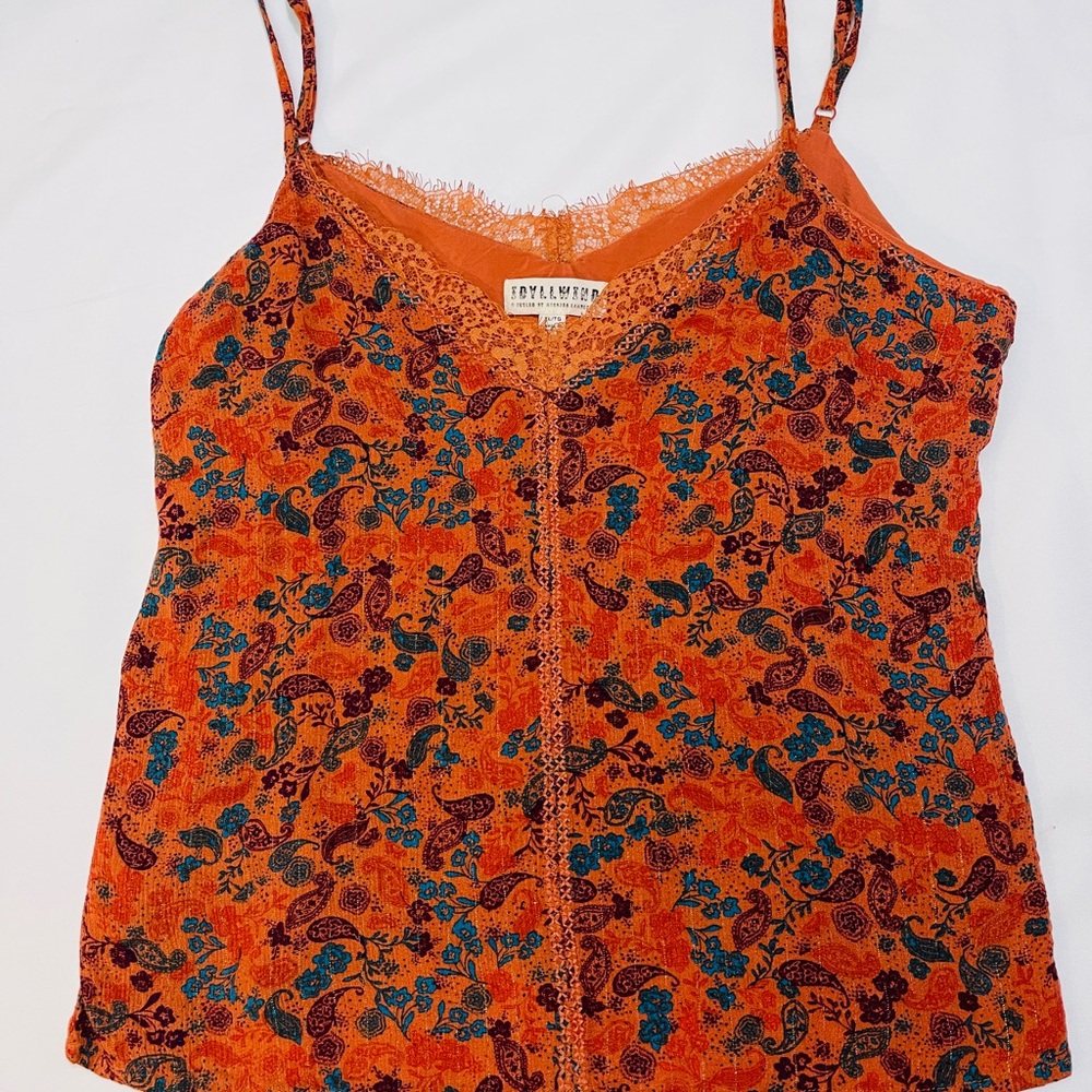 Idyllwind Vibrant Orange Camisole with Blue Floral Pattern